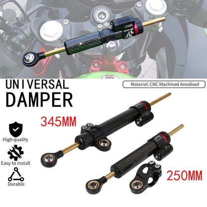 Motorcycle Adjustable Damper Steering Stabiliz 250 345mm steering stabilizer for Honda Kawasaki Street Bike Carbon fiber texture