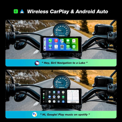 JMCQ 6.86'' Motorcycle DVR GPS Navigaton Wireless Carplay Android Auto Dash Cam IP67 Waterproof Dual Bluetooth Moto Monitor