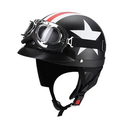Retro Leather Motorcycle Helmets For Men Women Vintage Moto Half Helmet With Goggles Four Seasons Riding Scooter Capacetes