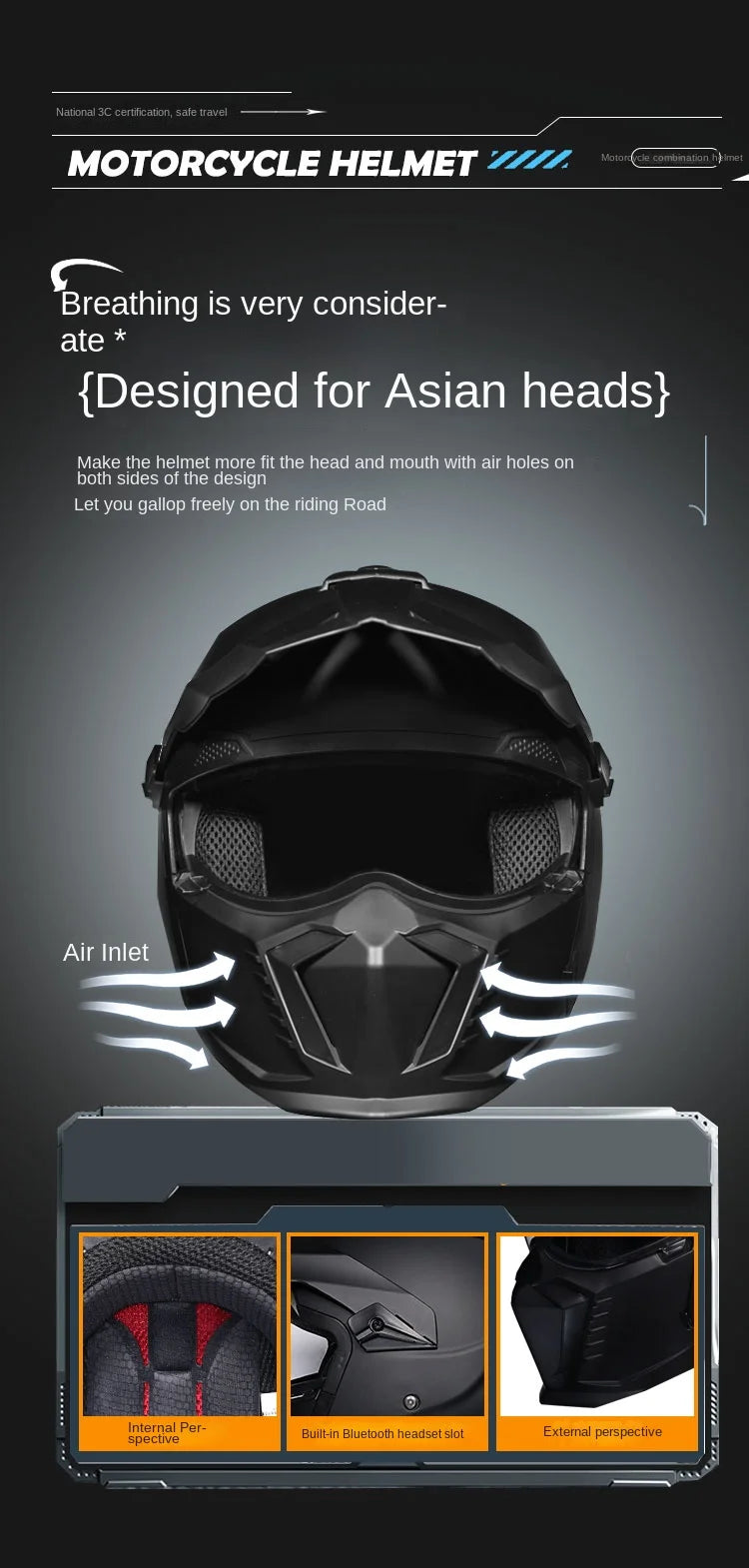 ORZ Street Fighter Combination Helmet Motorcycle Helmet Men's and Women's Retro Full Helmet Four Seasons Detachable DOT