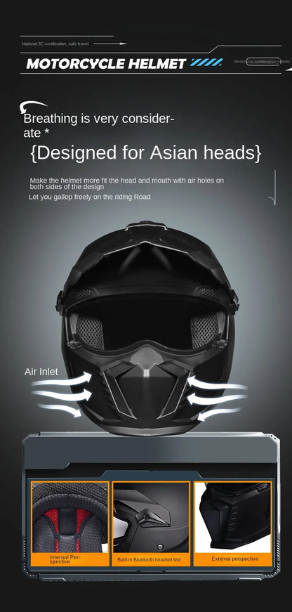 ORZ Street Fighter Combination Helmet Motorcycle Helmet Men's and Women's Retro Full Helmet Four Seasons Detachable DOT
