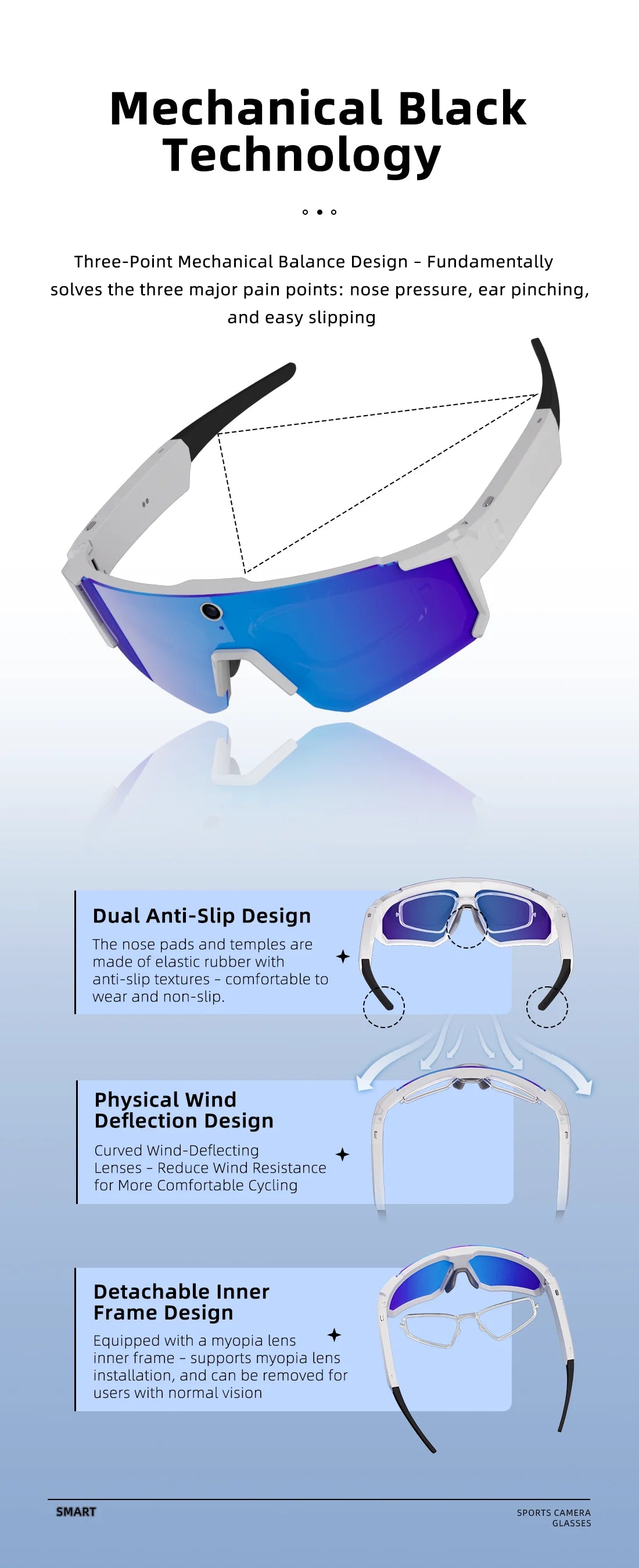 Smart Video Sunglasses 1200P 30fps Action Camera 32GB WiFi App Transfer Dual Anti-Shake AI Object Identify Fast Charge Glasses