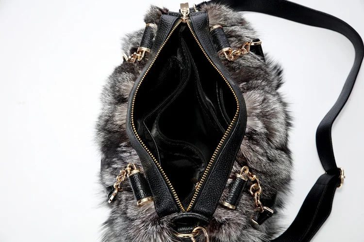 Winter Fox Fur Bag Women's Fur Bag Fashion Fur Handbag Ladies Bags Purses Women Shoulder Bag Real Silver Fox Fur Messenger Bags