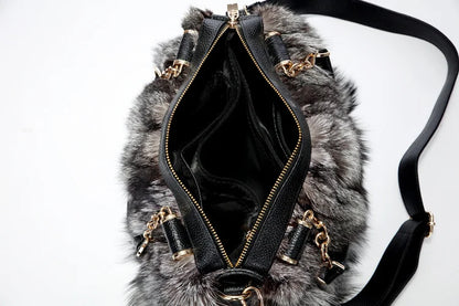 Winter Fox Fur Bag Women's Fur Bag Fashion Fur Handbag Ladies Bags Purses Women Shoulder Bag Real Silver Fox Fur Messenger Bags