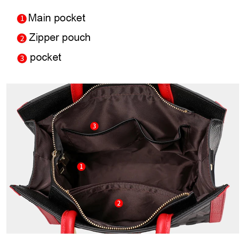 Genuine leather letter printed women's handbag new large capacity contrasting leather crossbody bag