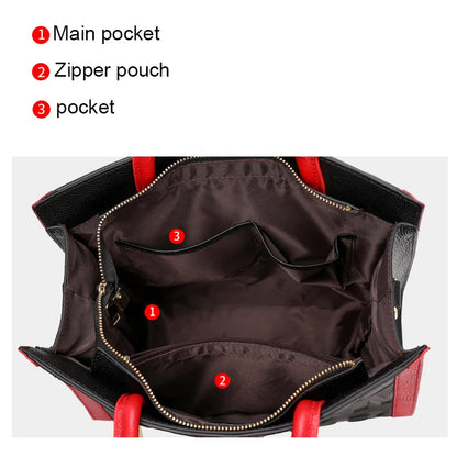 Genuine leather letter printed women's handbag new large capacity contrasting leather crossbody bag