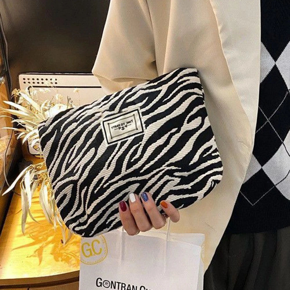 Random Zebra-Print Makeup Bag Toiletry Bag Women'S Handbag Clutch Bag Convenient Large Capacity Storage Bag