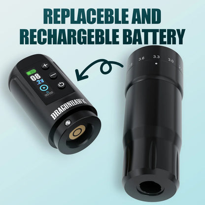 Dragonhawk Wireless Tattoo Machine 7 Strokes Length Power By Mcore-A3 Wireless Wire Battery RCA  Pen Rotary Gun Supplies