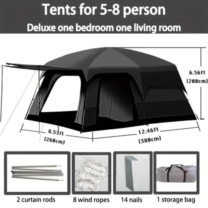 330x210x185cm Person 2 Room Family Tent Large Double Layer Camping Tent with Sun Mosquito Protection Waterproof Privacy Shelter