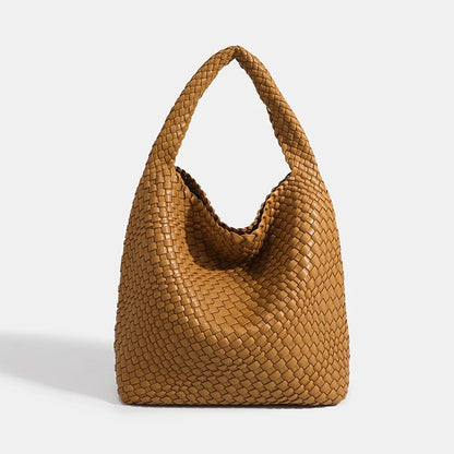 Women's Fashionable Woven PU Leather Tote Bag Shoulder Handbag Top-Handle Bag with Purse - Stylish Woven Bag Purses