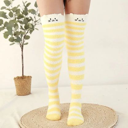 Snug Fleece Over Knee Socks Plush Cozy Winter Fall Sweet Long Female Hosiery Soft Fuzzy Leg Covers Floor Wear2024 New Bulk Deal
