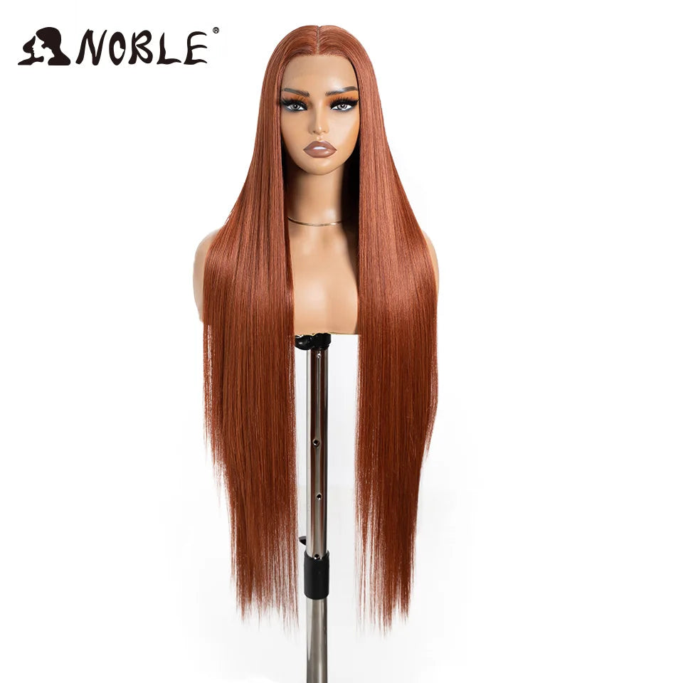 Noble 38 Inch Extra Long Straight Synthetic Lace Front Wig Skunk Stripe Grey White Ombre Glueless Heat Resistant Wig For Women
