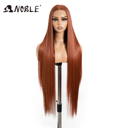 Noble 38 Inch Extra Long Straight Synthetic Lace Front Wig Skunk Stripe Grey White Ombre Glueless Heat Resistant Wig For Women