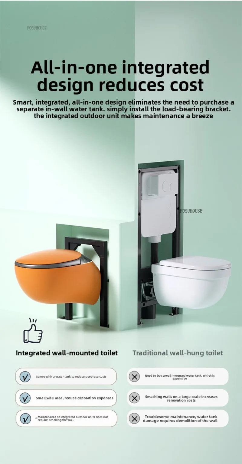 A50 Automatic Color and Black Smart Toilet for Bathroom Fixture Home Wall-mounted Wc Toilets with Tank Automatic Flip