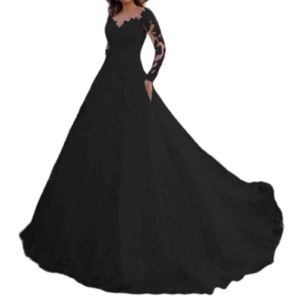 Detail Lace Cocktail Party Dress Floral Embroidere Maxi Dress Women Wedding Bride Dress Lace Long Sleeve Back Zipper Lace