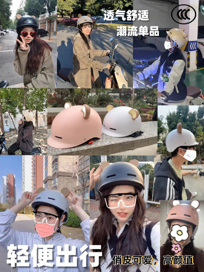 Cartoon Motorcycle Helmet Cute Half Helmet Unisex Sports Cycling Safety Helmet Summer Sun Protection Casco Moto Capacete