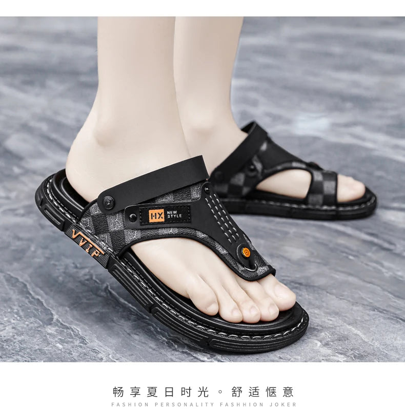 Men's high-quality beach shoes summer outdoor casual flip-flops sandals soft-sole non-slip comfort fashion dual-purpose slippers