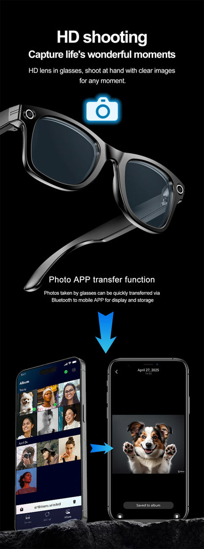 LIGE AI Camera Glasses Wireless Smart Sunglasses with Camera Bluetooth Call Music Glasses Video Sound Recording Antiblue Glasees