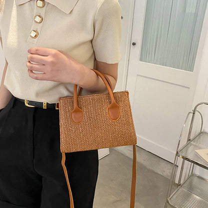 Summer Net Red Grass Woven Bag Crossbody Bag New Fashion Japanese Small Fresh Flower Woven Handbag Shoulder Bag