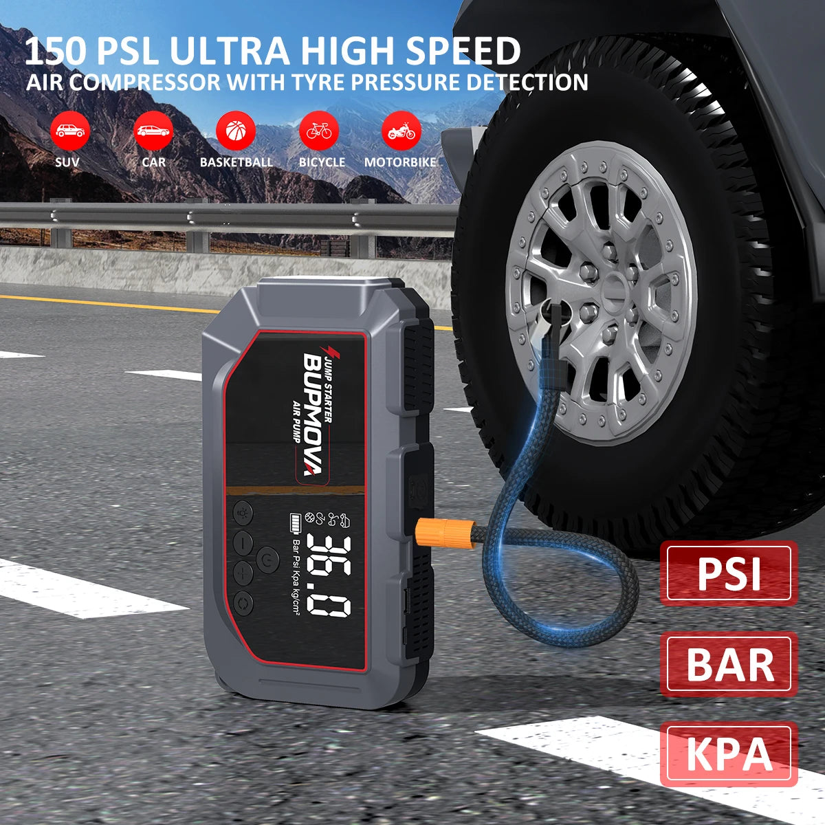 4 in 1 Car Jump Starter with Air Compressor 4000A Portable Power Bank 150PSI Tire Inflator Auto Portable Battery Starter for Car