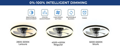 Ceiling Fan with Remote Control Flush Mount Modern Indoor 19.7" LED Dimmable Low Profile Ceiling Fans