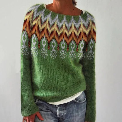 2025 Spring Knitted Women Sweater Print O-neck Long Sleeve Casual Loose Sweaters Female Winter Elegant Trendy Ladies Clothes