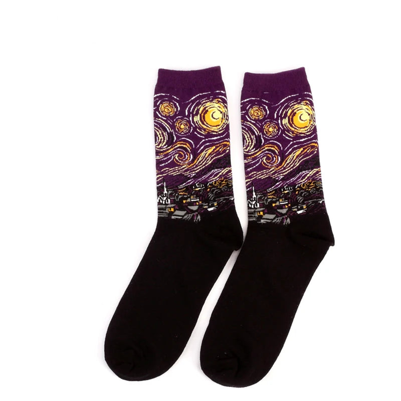 1 Pair Autumn Winter Retro Men Socks Couple Socks New Art Van Gogh Mural World Famous Oil Painting Series Funny Socks