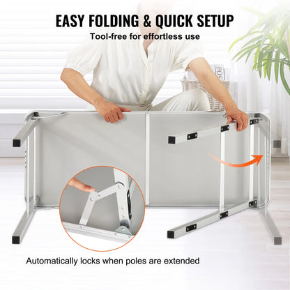 SucceBuy Folding Portable Bar Table Tradeshow Podium Table for Party Picnic Exhibition Include Carrying Case Storage Shelf Skirt