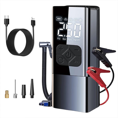 Car Tire Inflator with Professional Car Jump Starter Portable Car Starter Battery Charger 12V 2500A Booster 150PSI Air Pump