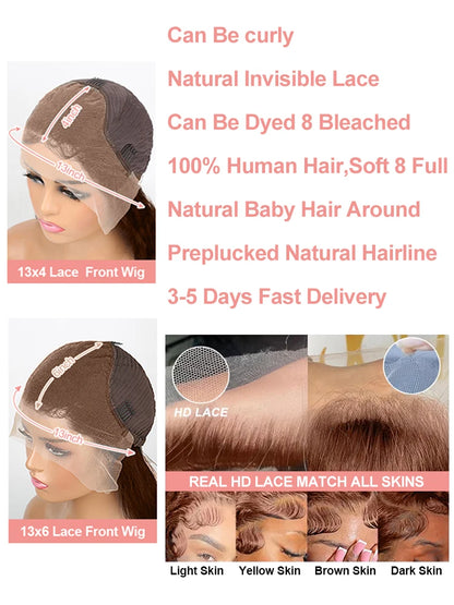 Deep Curly Human hair Wigs Chocolate Brown 13x4 13x6 Hd Lace Frontal Wig Colored Water Wave Lace Front Wig For Women 30 36 Inch