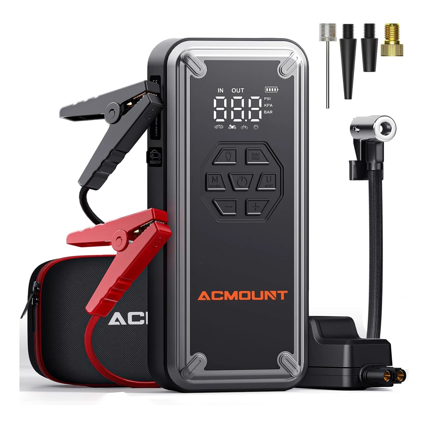 3000A Car Jump Starter with Air Compressor, 150PSI Tire Inflator,12V Battery Booster for 9.0L Gas/8.0L Diesel, LED Portable Pack
