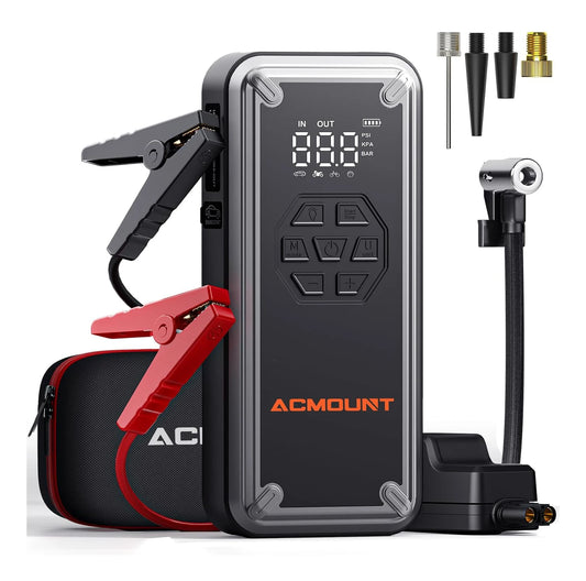3000A Car Jump Starter with Air Compressor, 150PSI Tire Inflator,12V Battery Booster for 9.0L Gas/8.0L Diesel, LED Portable Pack
