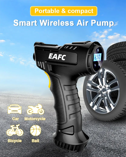 EAFC 120W Handheld Air Compressor Wireless/Wired Inflatable Pump Portable Air Pump Tire Inflator Digital for Car Bicycle Balls
