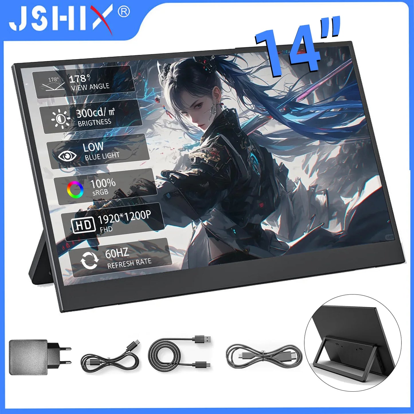 JSHIX 11.6 14 15.6 Inch Portable Monitor 1080P Full HD IPS Second Monitor for Gaming Laptop Phone Switch Xbox Sub Display Screen