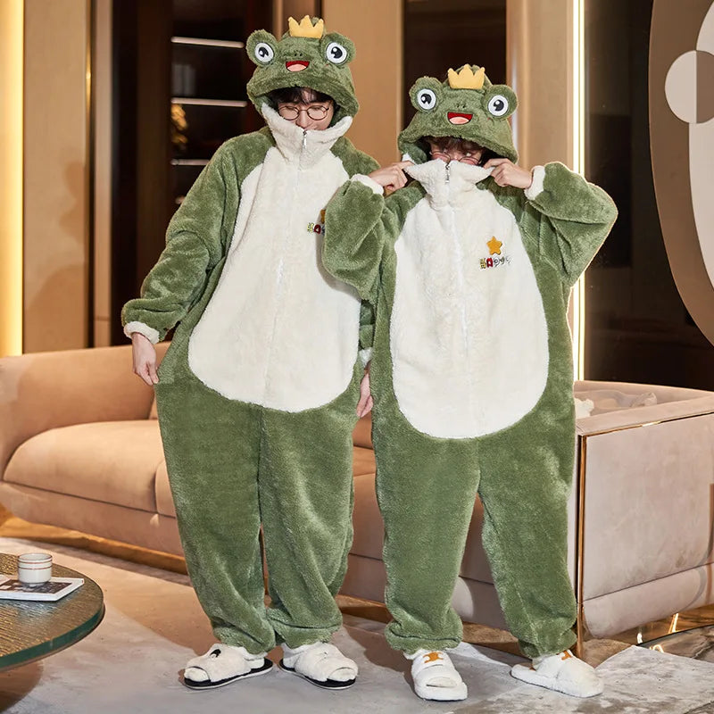 Kigurumi Adults Winter Sleepwear Women Men Pajamas Animal Onesie Thicken Couples Pijamas Cartoon Night Wears For Women Homewear