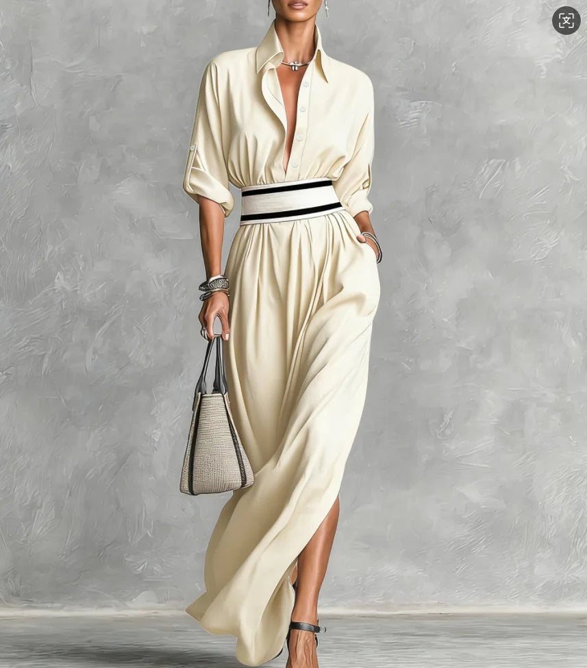 New Patchwork Fashion Dress Turn-down Collar 2026 Spring Summer Office Ladies Button Female Women Casual Loose Female Dress S209