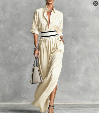 New Patchwork Fashion Dress Turn-down Collar 2026 Spring Summer Office Ladies Button Female Women Casual Loose Female Dress S209