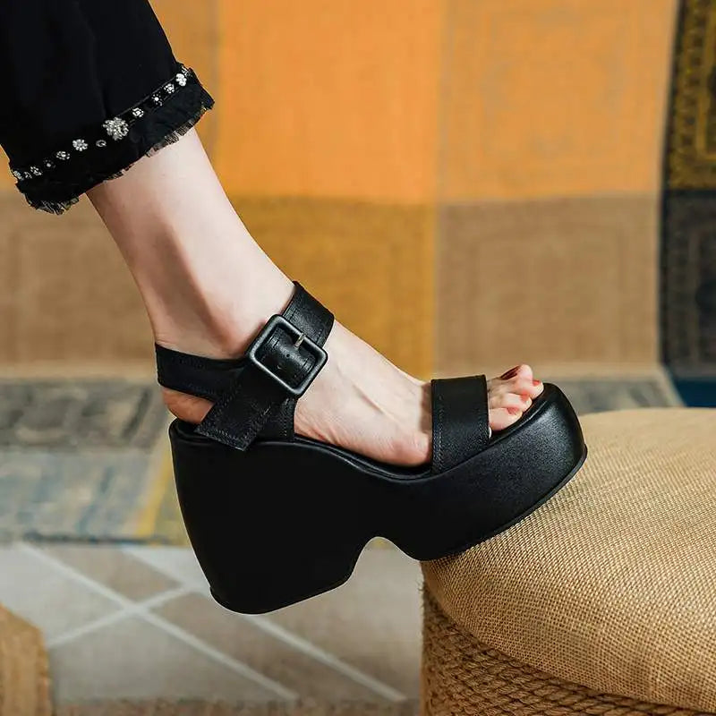 Krazing Pot 2026 Comfort Sheepskin Superstar High Thick Bottom Summer Shoes Casual Slingback Luxury Brand Platform Women Sandals
