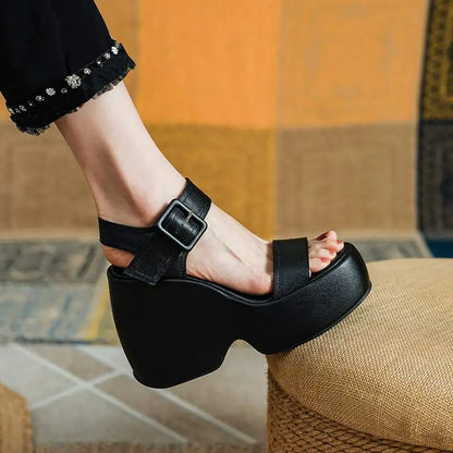 Krazing Pot 2026 Comfort Sheepskin Superstar High Thick Bottom Summer Shoes Casual Slingback Luxury Brand Platform Women Sandals
