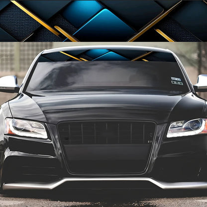 1 blue and gold geometric light luxury decorative painting car front windshield sticker - waterproof and scratch-proof vinyl