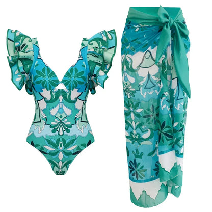 2026 New Sexy Ruffle Bikini Set Printed Brazilian Biquini Women Swimwear Skirt Bathing Suit Girls Summer Beachwear Dress