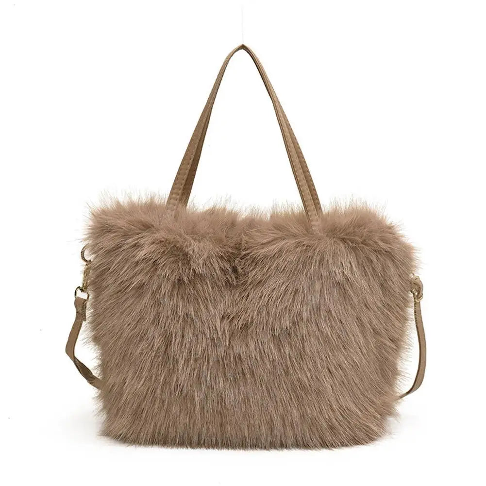 Fahion Faux Fur Tote Bag Women's Bucket Plush Luxury Design Ladies Handbags Winter Crossbody Shoulder Bags
