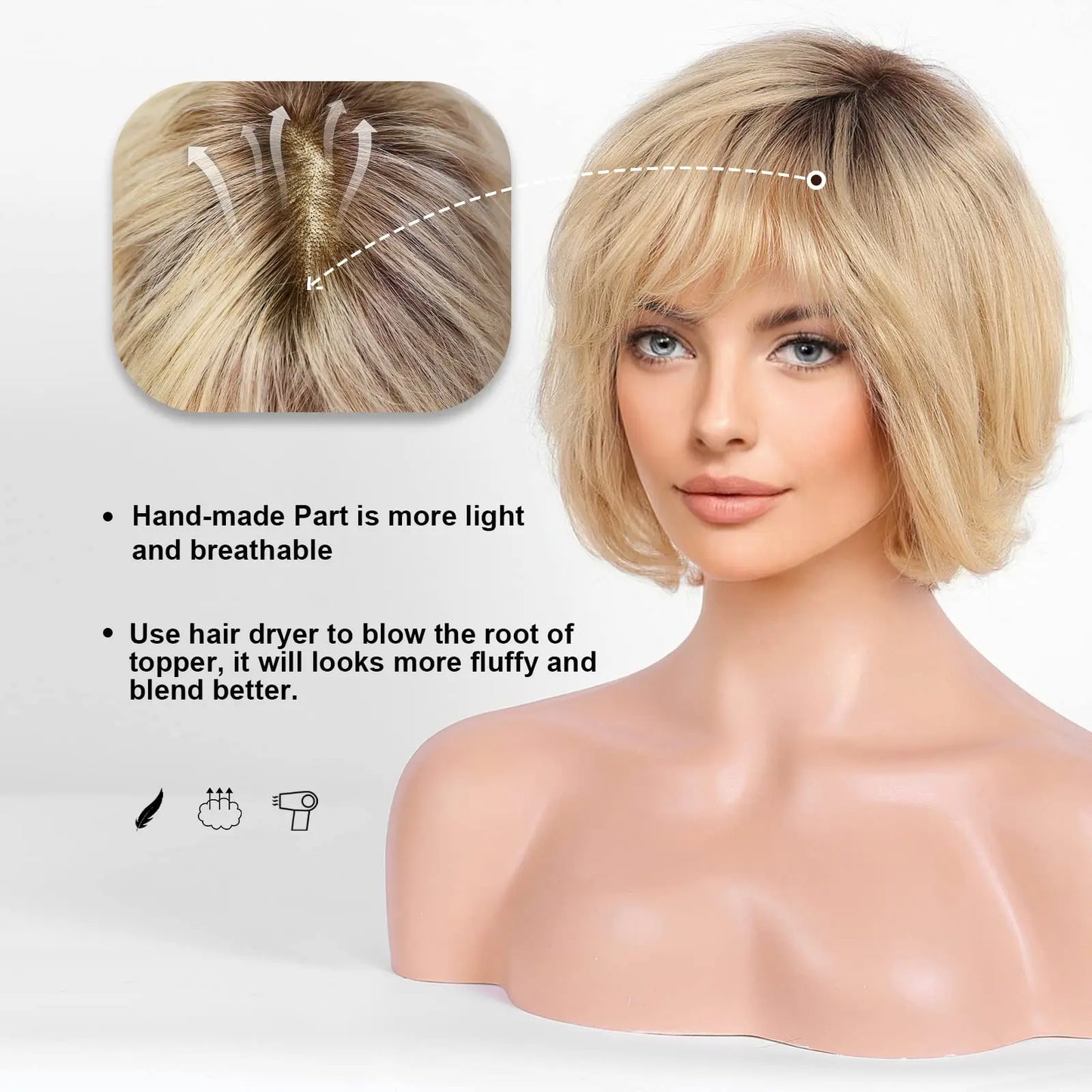 Hand-Tied Lace Front Wig Ombre Blonde Remy 100% Human Hair Wigs Natural Layered Bob HD Transparent Lace Frontal Hairs for Women