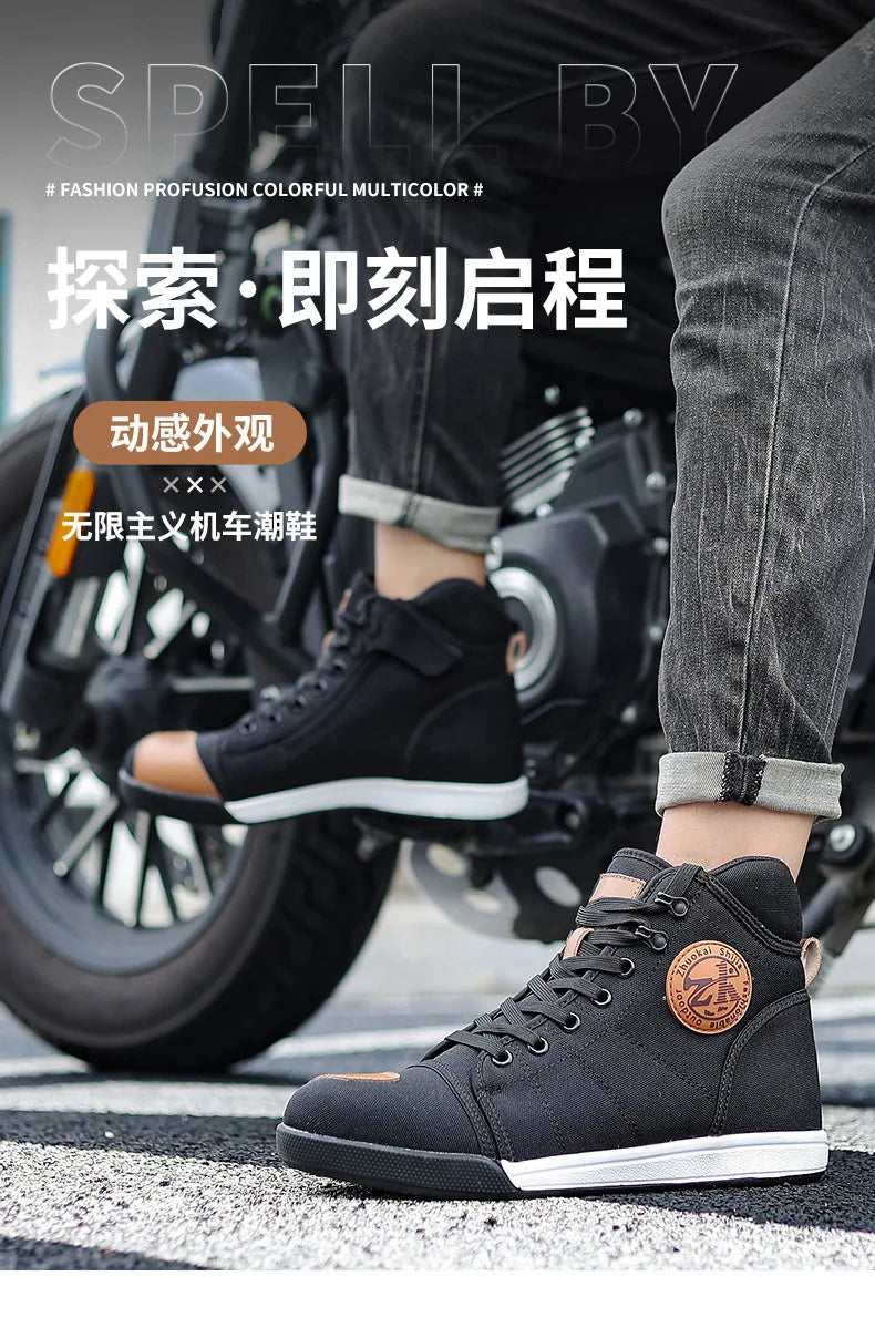 Motorcycle Shoes Men Riding Boots Casual Flat Shoes Anti-collision Toe Heel Protection Outdoor Cycling Motobike Sports Sneakers