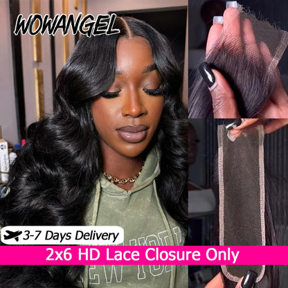 2x6 HD Lace Closure Only Body Wave Human Hair Pre Plucked Skinlike Deep Parting Kim K Closure Invisible Swiss Lace Remy Hair