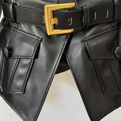 2025 new luxury and fashionable women's clothing belt slim fit leather jacket with multiple pockets motorcycle jacket jacket