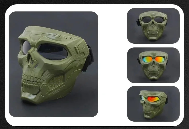 .Skull Mask Motorcycle Mask Bicycle Riding Windproof Full Face Skeleton Protective Mask Colored Goggle Tactical Cycling Bike