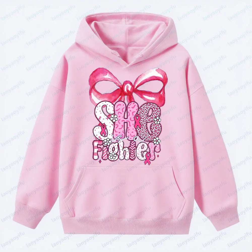 She Is A Fighter Breast Cancer Awareness Clothing Fight Cancer Bible Verse Tops Cancer Survivor Gift Pink Ribbon Women Hoodies