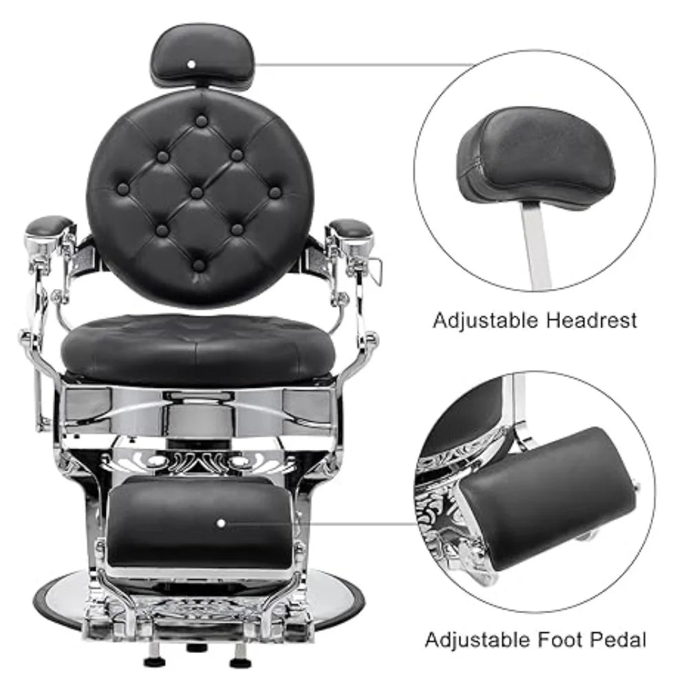 700lbs Heavy Duty Vintage Recline Barber Chair – Hydraulic, 360° Rotatable with Headrest for Professional Salons,Customized