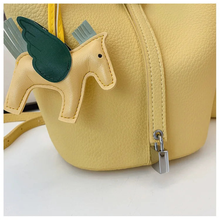 Popular and popular lychee patterned mother and child bucket bag for women, 2025 new casual retro handbag, casual commuting bag